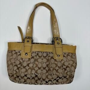 Vintage Y2K Coach Monogram Tan Canvas and Patent Leather Shoulder Bag